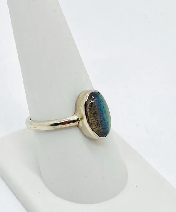 925 Solid Sterling Silver Labradorite Stone Oval Ring Size 9.25 - Image 2