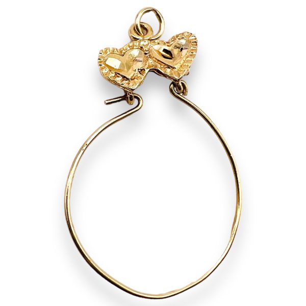 14k Solid Gold Charm Holder Pendant With Double Hearts