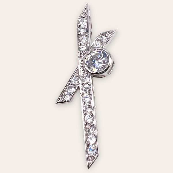 925 Sterling Silver Slide Pendant Cubic Zirconia Rhodium Finish, 2" long - Image 7