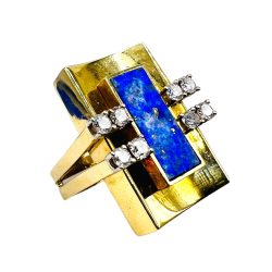 18k yellow gold lapis lazuli diamond statement ring