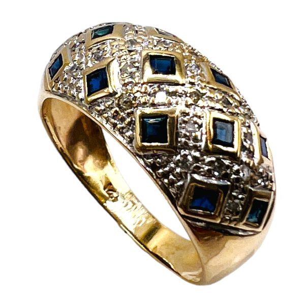 14k Solid Yellow Gold Sapphire & Diamond Dome Cocktail Ring - Image 5