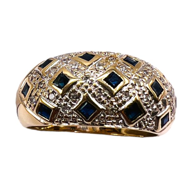 14k Solid Yellow Gold Sapphire & Diamond Dome Cocktail Ring - Image 10