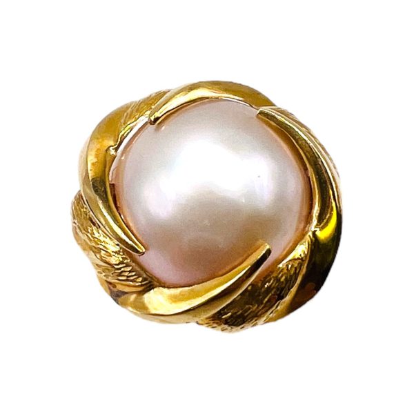 Vintage 14K Yellow Gold Mabe Pearl Ring, Pre-Owned, size 6