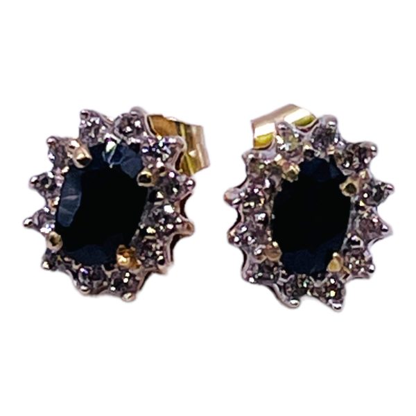 10k Solid Yellow Gold Blue Sapphire w/Diamond Earrings 0.25ctw