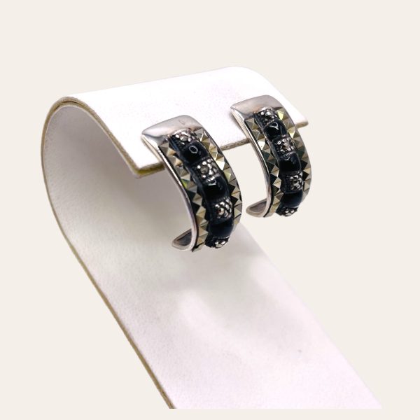 Sterling Silver Black Onyx Marcasite Post Earrings - Image 8