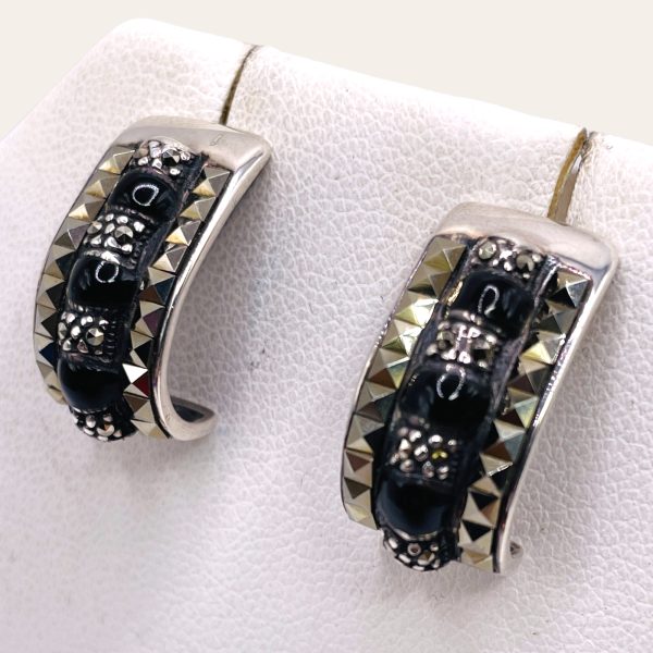 Sterling Silver Black Onyx Marcasite Post Earrings - Image 10