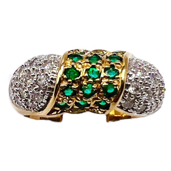 14k Yellow Gold Emerald w/Diamonds Band Ring Size 9