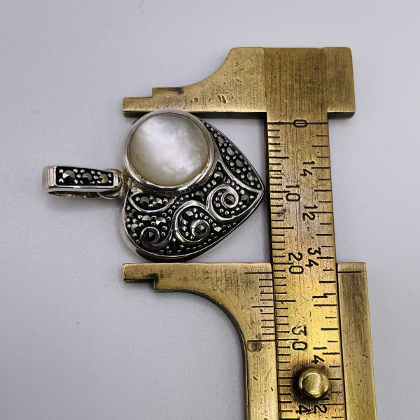 Sterling Silver Marcasite Mother of Pearl Pendant - Image 4