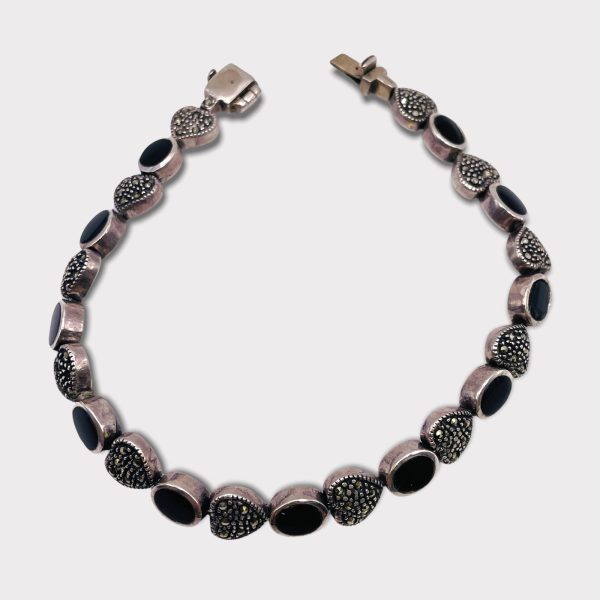 Sterling Silver Bracelet w/ Black Onyx Marcasite