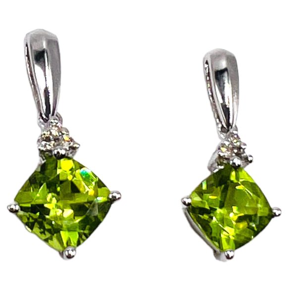 14k White Gold Peridot w/Diamonds Dangle Post Earrings