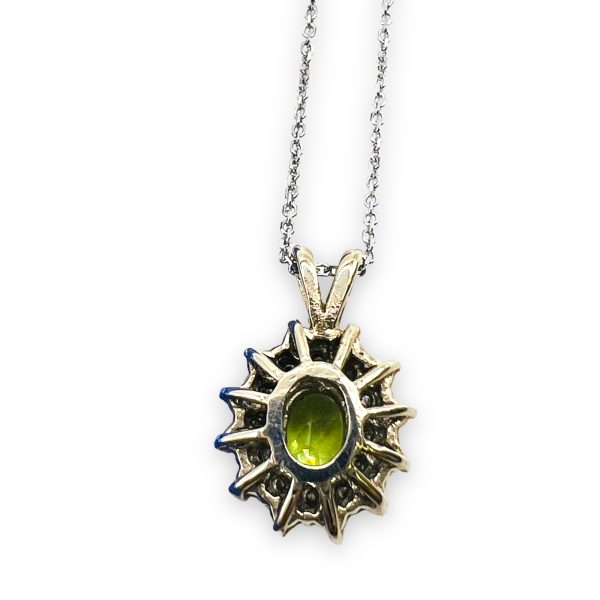 14k White Gold Natural Peridot w/Diamonds Pendant w/Chain 16" - Image 2