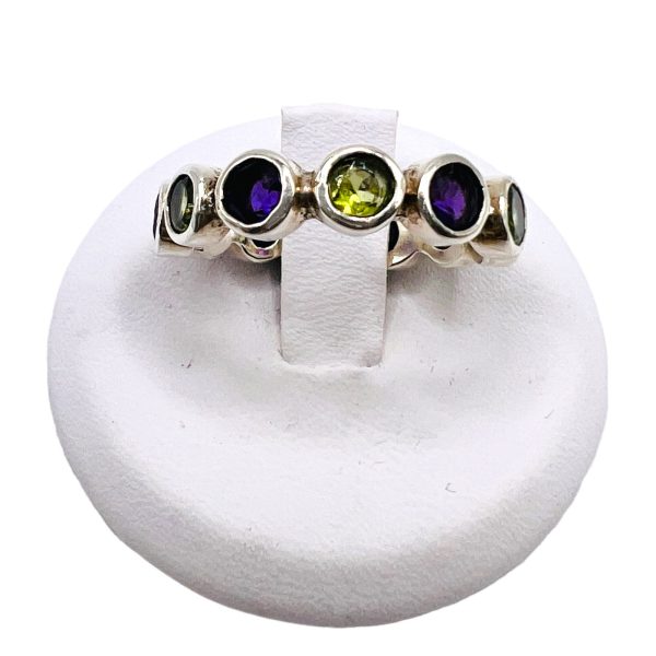 Sterling Silver Amethyst Peridot Eternity Band Ring