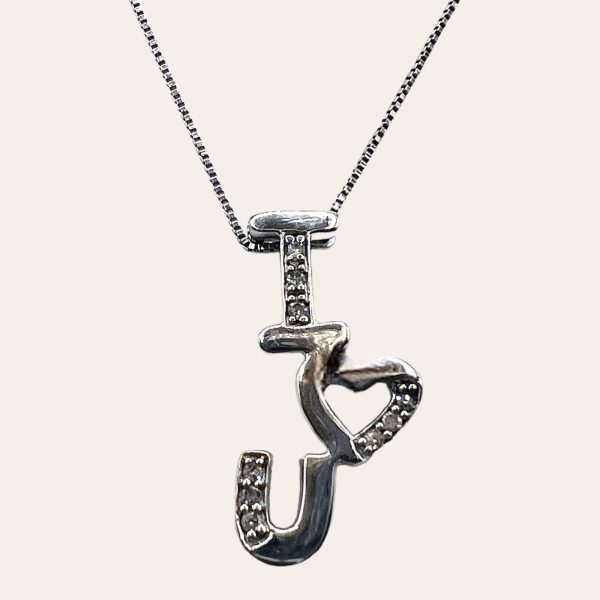 10ktw I LOVE YOU Pendant w/Diamonds w/14kw Chain 18"