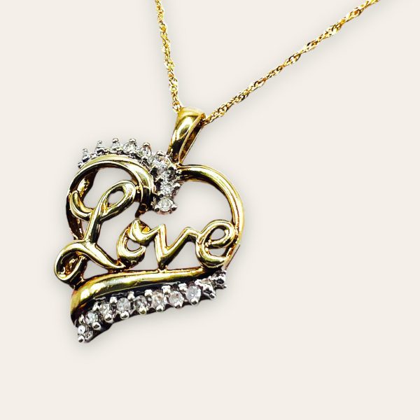 10k Diamond Open Heart 'Love' Pendant Chain Necklace