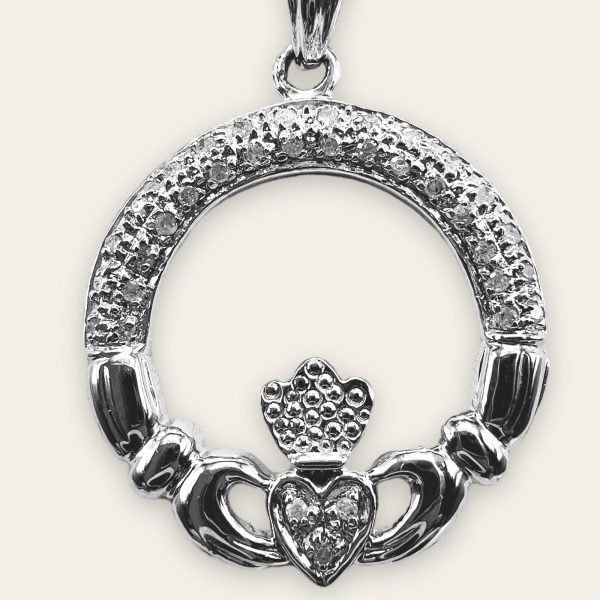 10k White Gold Celtic Pendant w/Diamonds 0.25ct 14k Chain