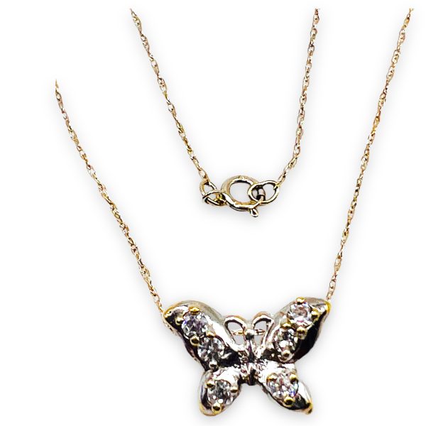 10k Two Tone Butterfly w/Cubic Zirconia 16" Chain - Image 2