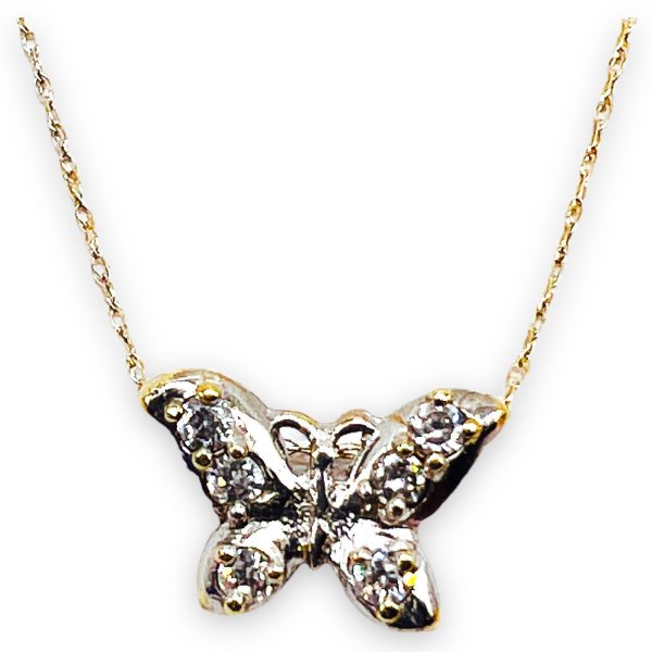 10k Two Tone Butterfly w/Cubic Zirconia 16" Chain