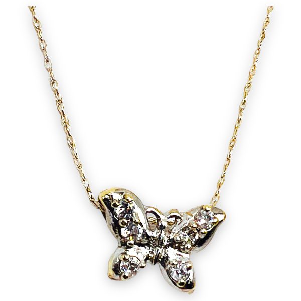 10k Two Tone Butterfly w/Cubic Zirconia 16" Chain - Image 8