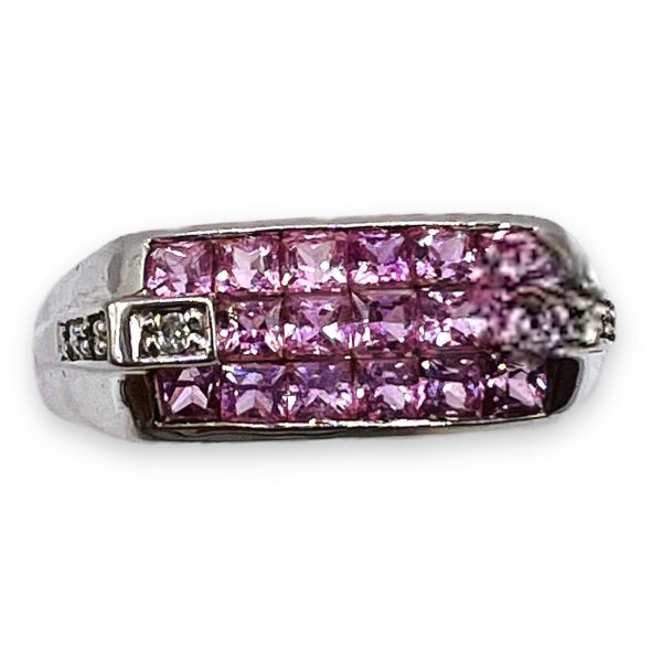 14k White Gold Genuine Pink Topaz Diamond Ring, Size 7