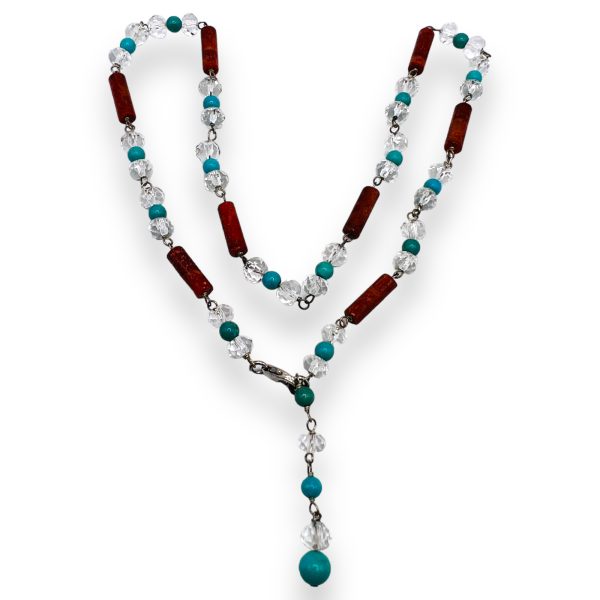 Sterling Silver Necklace Handmade with Coral, Turquoise & Faceted Crystal Beads 16" - 18" - Image 6