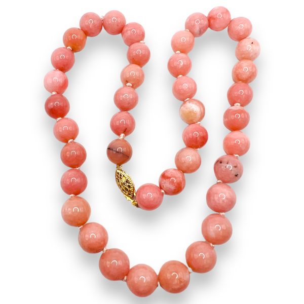 Hand Knotted Pink Peruvian Opal Beads 10-11mm Round Necklace 18"& Gold Plated Fish Hook Clasp - Image 5