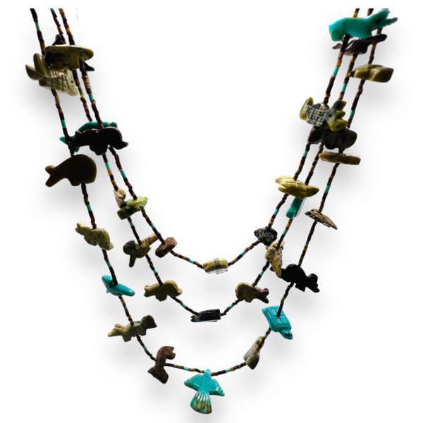 Native Zuni Carried Heishi Beads Animal Fetish 3 Strand Necklace with Multi Stone - Image 6