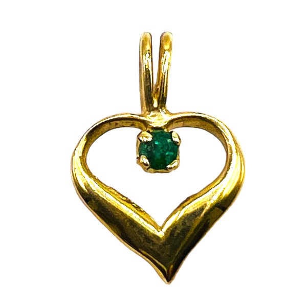 10k Yellow Gold Heart with Emerald 0.05ct Pendant - Image 6