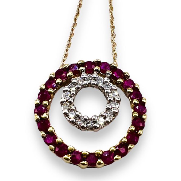 10k Yellow White Gold Ruby & Diamond Charm Necklace