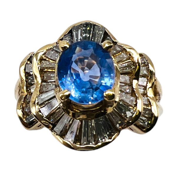 14k Yellow Gold Ceylon Sapphire Diamond Ladies Ring