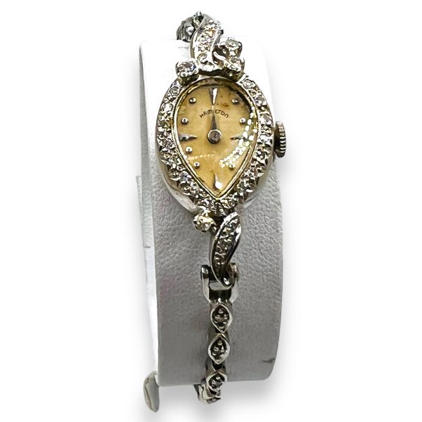 14k White Gold Ladies HAMILTON Diamond Accent Watch | Vintage Pre Owned - Image 8