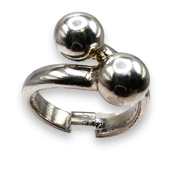 925 Sterling Silver two ball ring, size 8