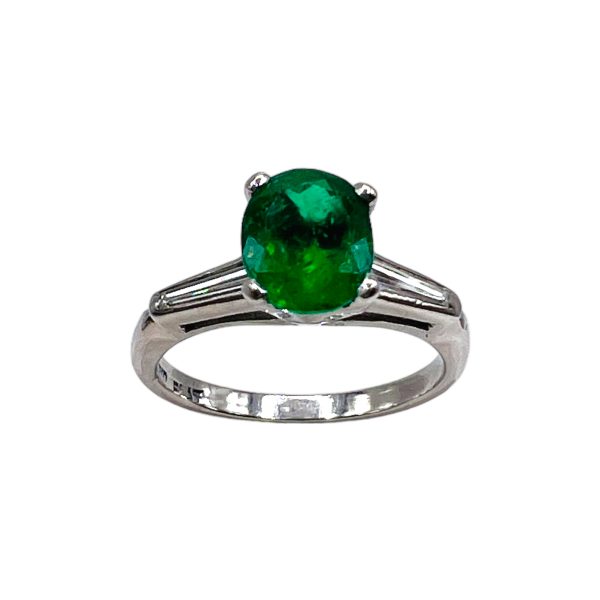 Platinum Emerald Diamond Accent Ring, size 5.5 | Pre-owned