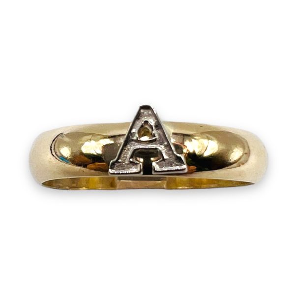 Initial Ring Letter A 14k White Gold Letter, Size 6