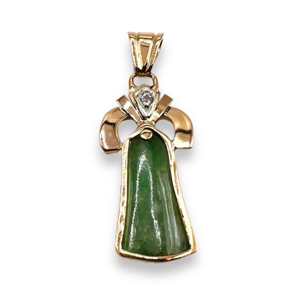 Green Jade & Diamond Accent Charm Pendant 14k Yellow Gold