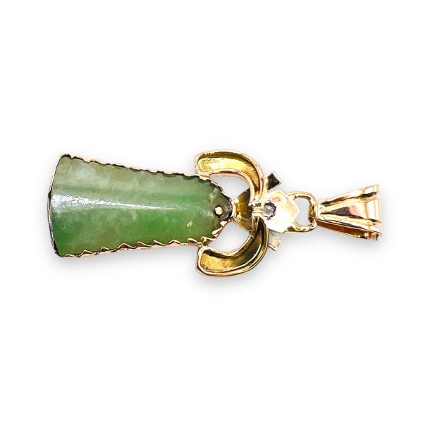 Green Jade & Diamond Accent Charm Pendant 14k Yellow Gold - Image 5