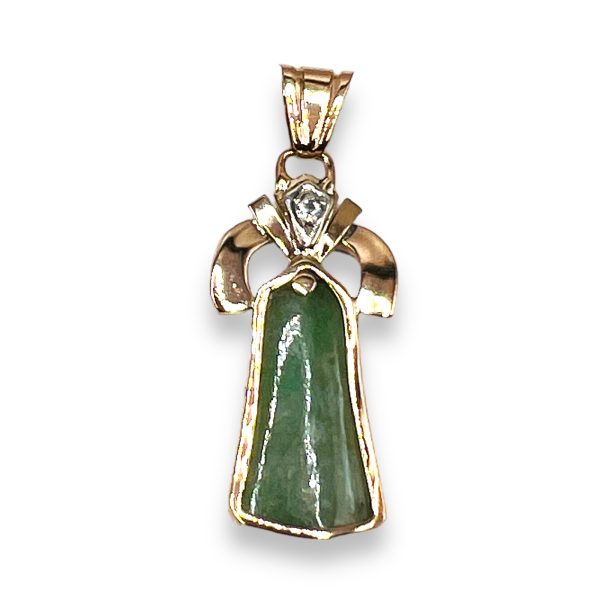 Green Jade & Diamond Accent Charm Pendant 14k Yellow Gold - Image 4