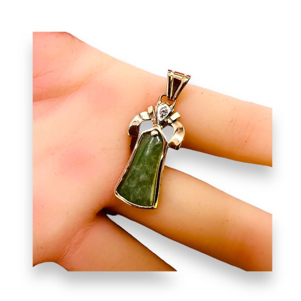 Green Jade & Diamond Accent Charm Pendant 14k Yellow Gold - Image 3