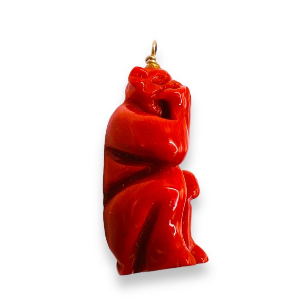 Genuine Italian Red Coral Monkey Sculptured Pendant - Image 2