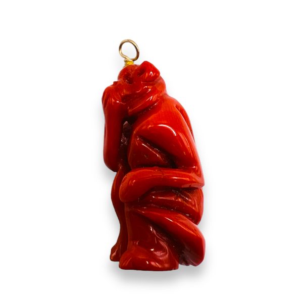 Genuine Italian Red Coral Monkey Sculptured Pendant - Image 4