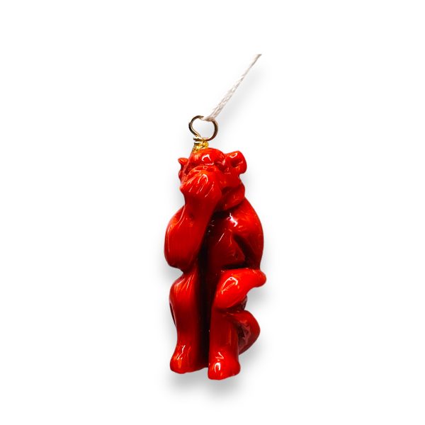 Genuine Italian Red Coral Monkey Sculptured Pendant