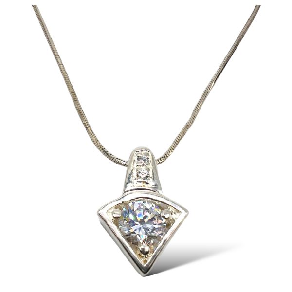 Sterling Silver Cubic Zirconia Slide Pendant Necklace - Image 5