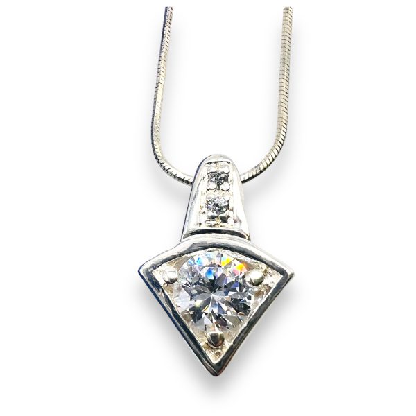 Sterling Silver Cubic Zirconia Slide Pendant Necklace - Image 3