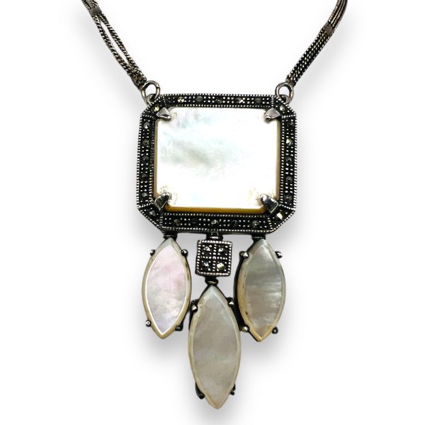 Mother of Pearl & Marcasite Sterling Silver Dangle Necklace