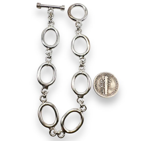 925 Sterling Silver Circles Link Toggle Clasp Bracelet - Image 2