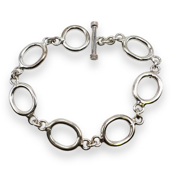 925 Sterling Silver Circles Link Toggle Clasp Bracelet