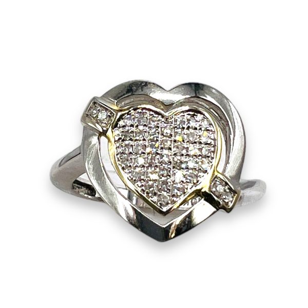 10k White Gold Micro Pave Diamond Heart Ring, Size 6 - Image 3