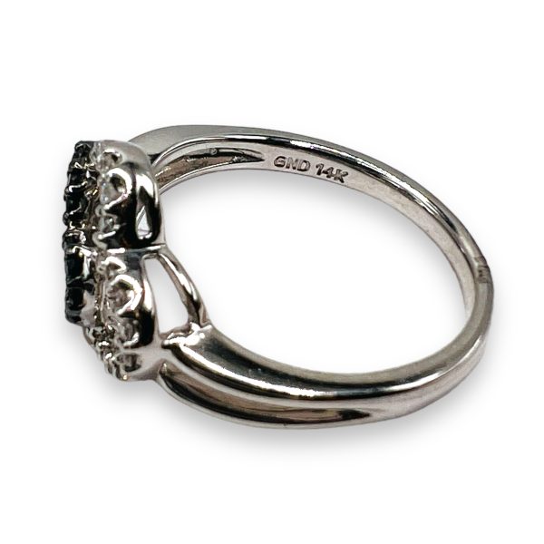 Two-Hearts Black & White Diamond Ring 14k White Gold Size 7 - Image 5