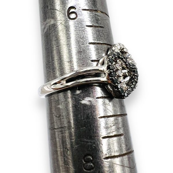 Two-Hearts Black & White Diamond Ring 14k White Gold Size 7 - Image 6