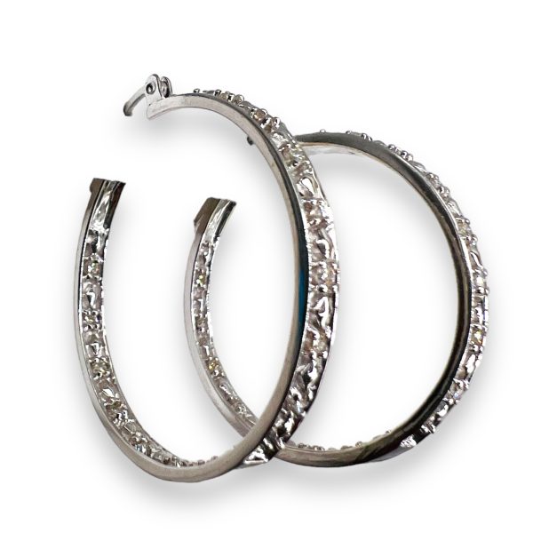 Engraved Diamond Hoop Earrings in 14k White Gold - Image 3