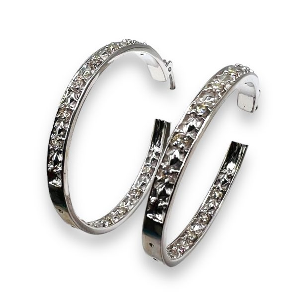 Engraved Diamond Hoop Earrings in 14k White Gold - Image 4